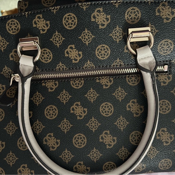 GUESS Olive and Beige Patterned Satchel - Picture 2 of 5